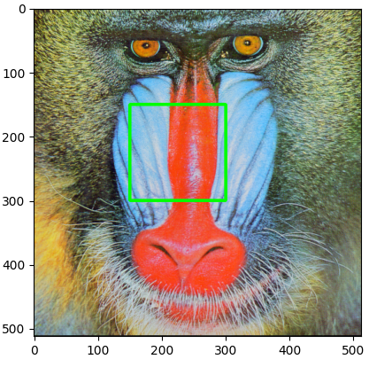 Images/Image_Processing_With_OpenCV_and_Pillow/cv2_rectangle_on_baboon.png
